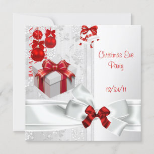 Christmas Eve Party Elegant Lace White Red Ribbon Invitation
