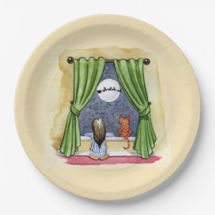 Christmas Eve Watercolor Cute Child & Kitty Cat Paper Plate
