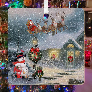 Christmas Eve Winter Snow Santa Sleigh Name Year Metal Tree Decoration