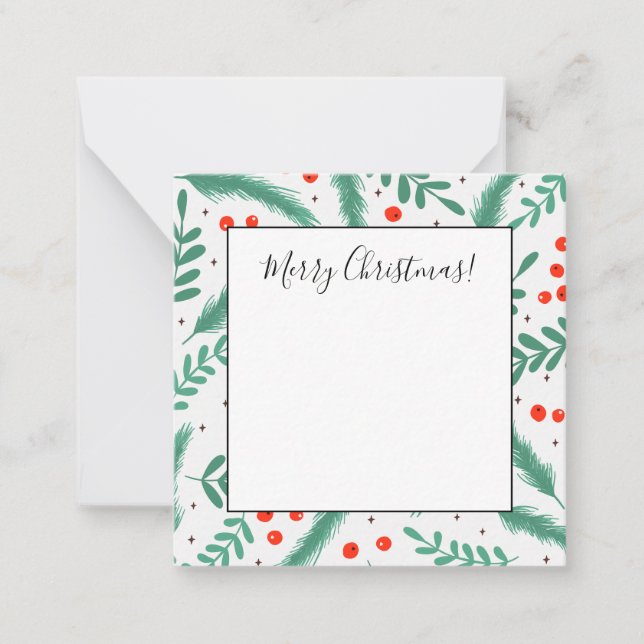 Christmas Evergreen Boughs and Holly Berries Card (Front)