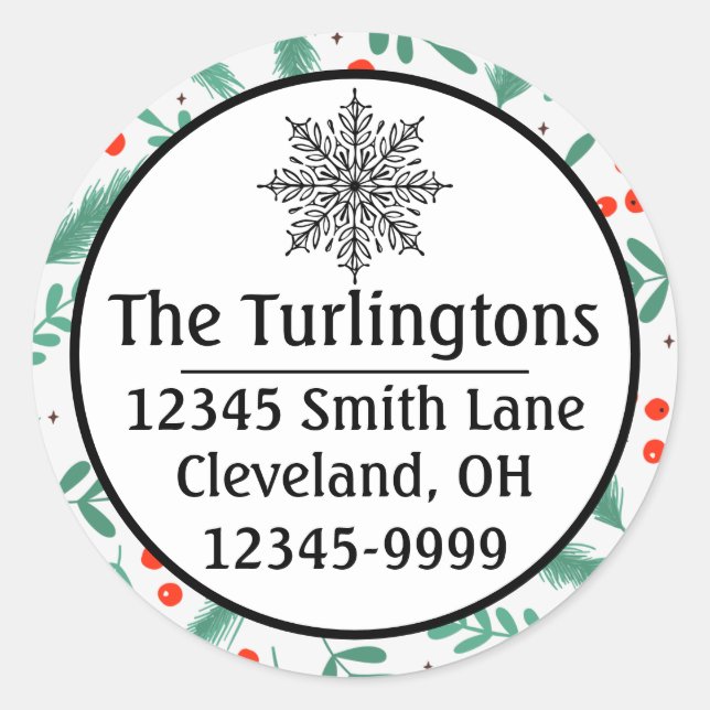 Christmas Evergreen Boughs and Holly Berries Classic Round Sticker (Front)