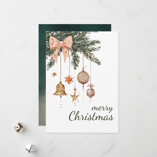 Christmas Evergreen Branches Ornament Non-Photo  Holiday Card (Front/Back In Situ)