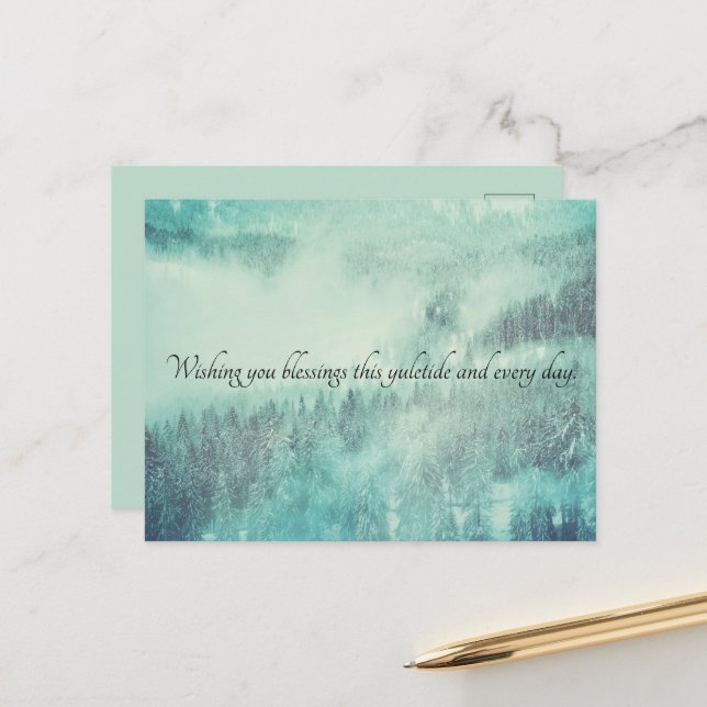 Christmas Evergreen Forest Winter Solstice Holiday Postcard (Front/Back In Situ)