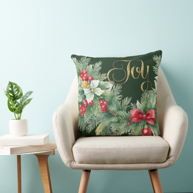 Christmas Evergreen Garland Bows Red Berries Cushion (Chair)