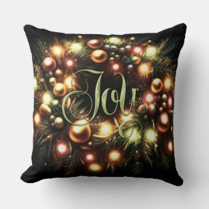 Christmas Evergreen Lighted Wreath Joy Cushion