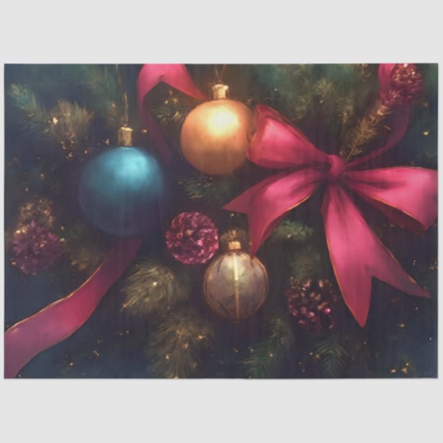 Christmas Evergreen Ornament Ribbon Tissue Paper (Front)