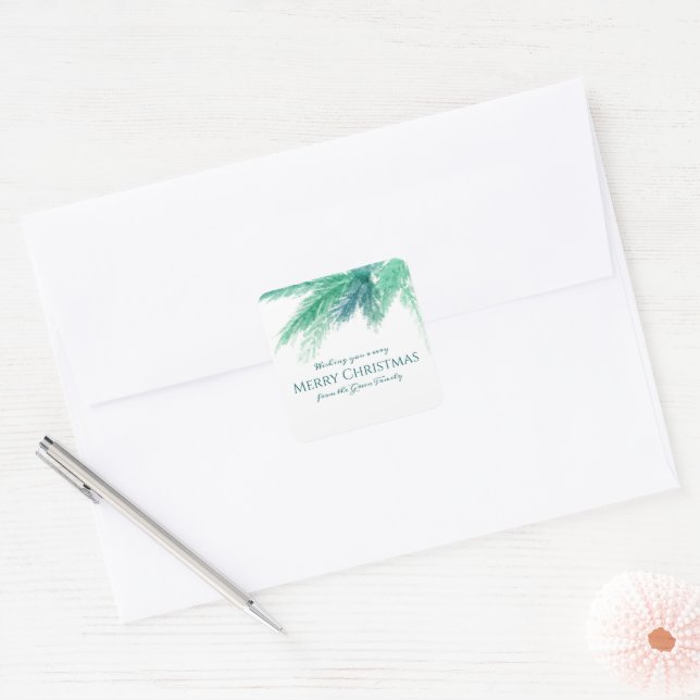 Christmas evergreen pine foliage custom square sticker (Envelope)