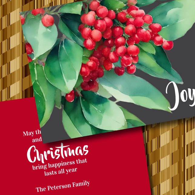 Christmas Evergreen Red Berries Holiday Card (Creator Uploaded)