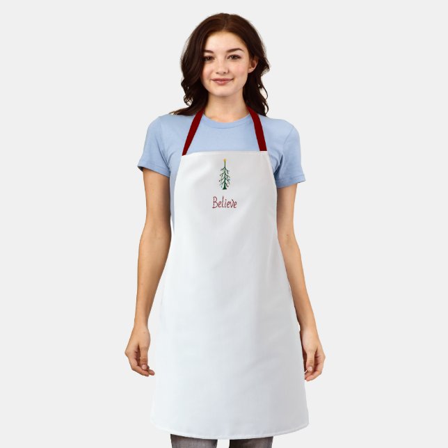 Christmas Evergreen Tree Believe Holiday  Apron (Worn)