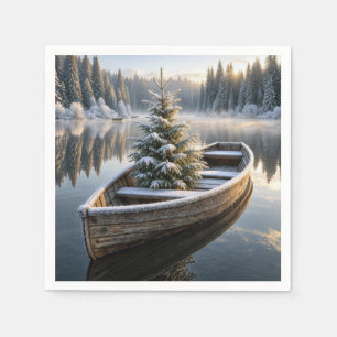 Christmas Evergreen Tree in Rustic Rowboat Napkin