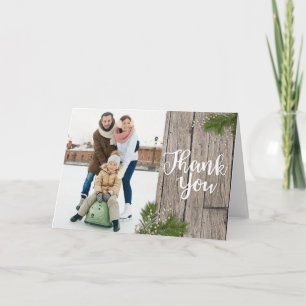 Christmas Evergreen & Wood Thank You Photo Card
