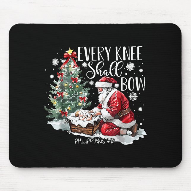 Christmas Every Knee Shall Bow Santa Nativity Scen Mouse Pad (Front)
