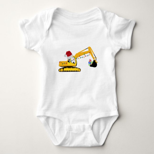 Christmas Excavator Construction Truck  Baby Bodysuit (Front)