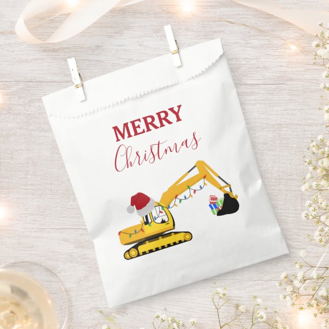 Christmas Excavator Construction Truck Favour Bag (Clipped)