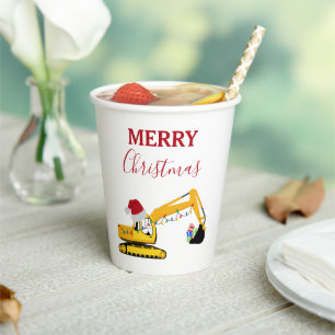 Christmas Excavator Construction Truck Paper Cups