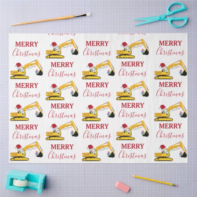 Christmas Excavator Construction Truck Tissue Paper (Craft)