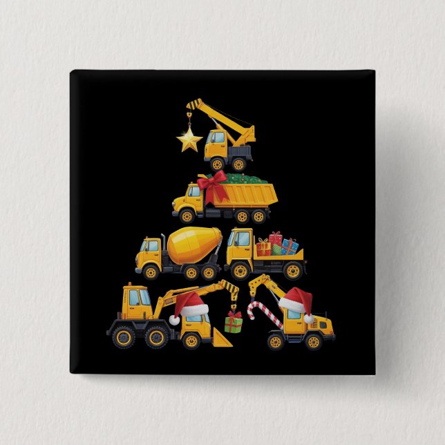 Christmas Excavator Construction Truck Tree 15 Cm Square Badge (Front)