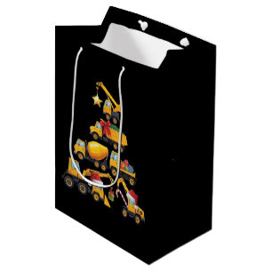Christmas Excavator Construction Truck Tree Medium Gift Bag