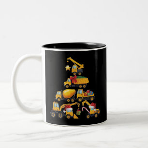 Christmas Excavator Construction Truck Tree Two-Tone Coffee Mug