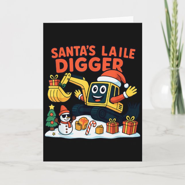 Christmas Excavator Santa Digger Funny Holiday  Card (Front)