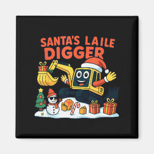 Christmas Excavator Santa Digger Funny Holiday Magnet