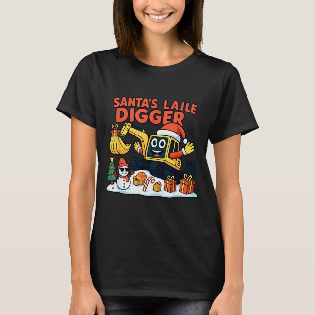 Christmas Excavator Santa Digger Funny Holiday  T-Shirt (Front)