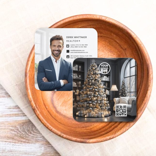 Christmas Executive Real Estate Photo QR Code  Square Business Card (Christmas Executive Real Estate Photo QR Code Square Business Card)