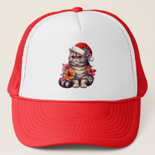 Christmas Exotic shorthair Cat, Floral Santa Kitty Trucker Hat