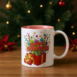 Christmas Exploding Gift Box Ornaments Two-Tone Coffee Mug