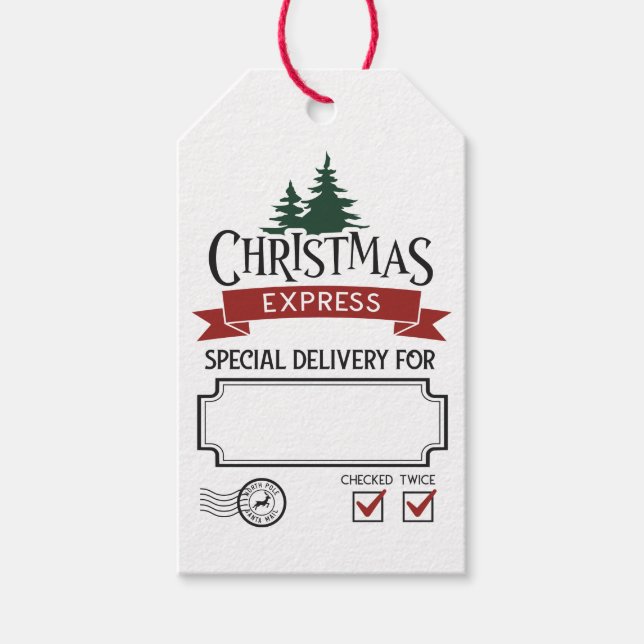 Christmas Express Special Delivery Checked Twice Gift Tags (Front)