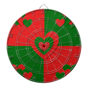 christmas fabric hearts love red dartboard