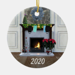 Christmas Face mask Fireplace Covid Funny 2020 Ceramic Ornament