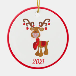 Christmas Face Mask Rudolph Reindeer 2021 Ceramic Ornament