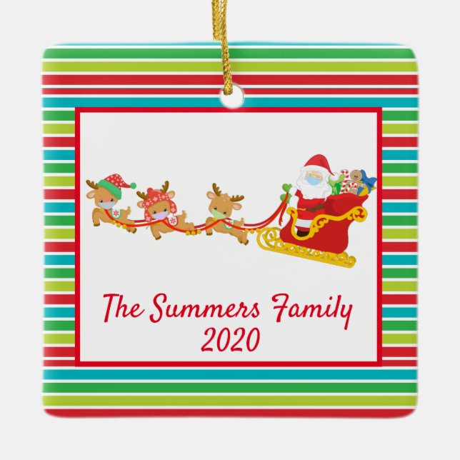 Christmas Face Mask Santa and Reindeer 2020 Ceramic Ornament (Front)