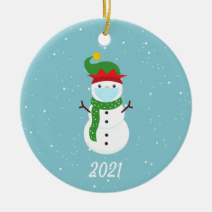 Christmas Face Mask Snowman 2020 Ceramic Ornament