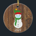Christmas Face Mask Snowman 2020 Wood Ceramic Ornament<br><div class="desc">This design was created though digital art. It may be personalised in the area provided or customising by changing the photo or added your own words. Contact me at colorflowcreations@gmail.com if you with to have this design on another product. Purchase my original abstract acrylic painting for sale at www.etsy.com/shop/colorflowart. See...</div>