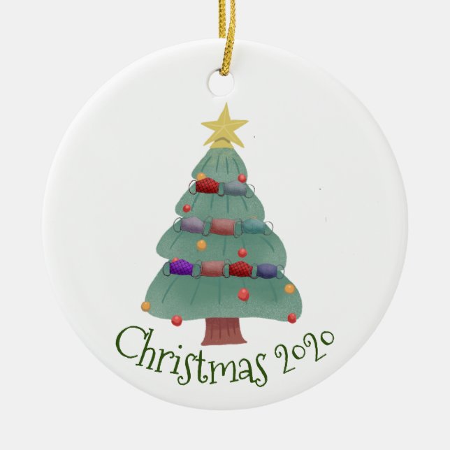 Christmas Face mask Tree Covid  2020 Ceramic Ornament (Front)