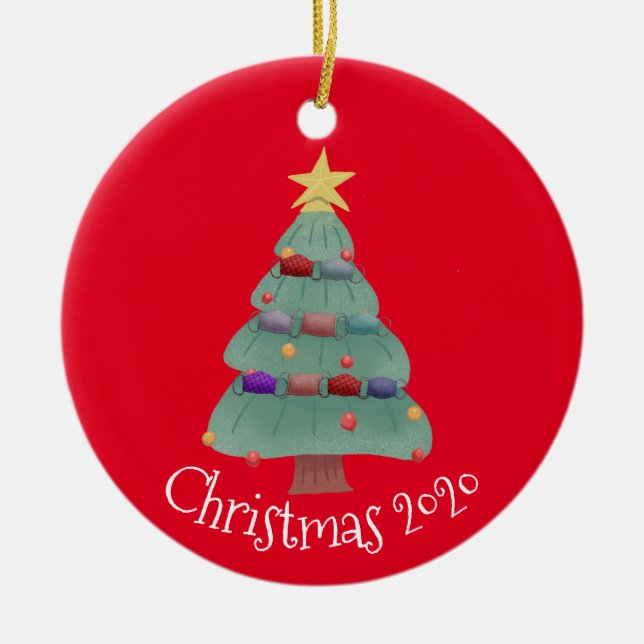Christmas Face mask Tree Covid  2020 Ceramic Ornament (Front)