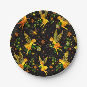 CHRISTMAS FAIRIES ~ Pretty black gold ~ Paper Plate