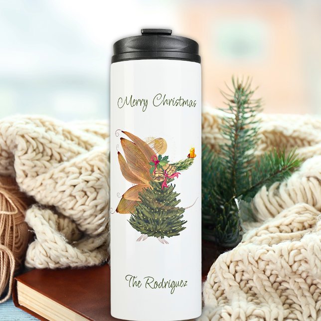 Christmas Fairy 6 Photo Template Green Beige Thermal Tumbler (Creator Uploaded)