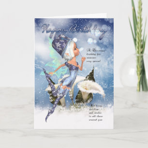Christmas, Fairy Birthday Card - Fairy Blowing Bub
