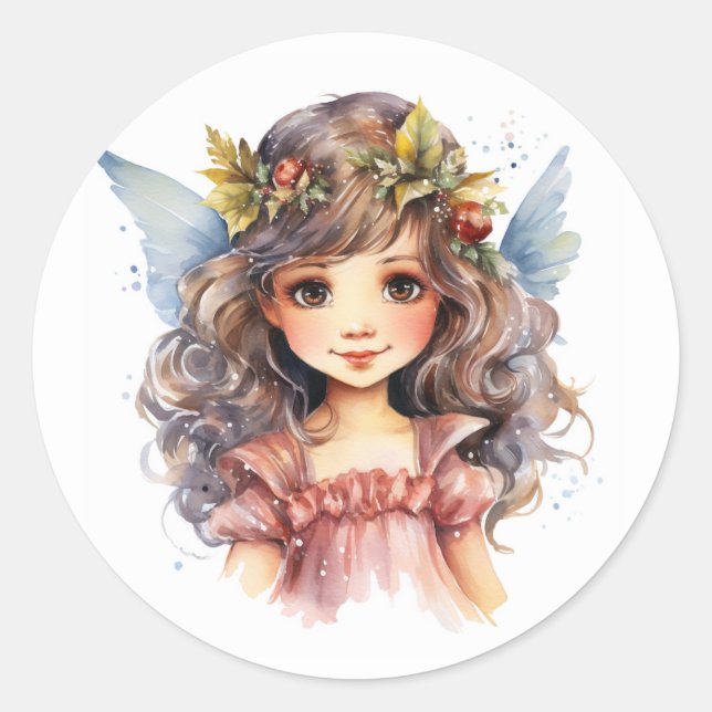 Christmas fairy classic round sticker (Front)