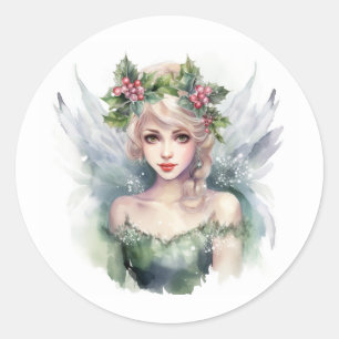 Christmas fairy classic round sticker