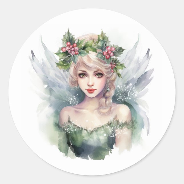 Christmas fairy classic round sticker (Front)