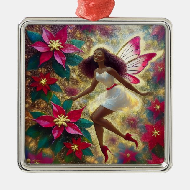 Christmas Fairy Collection - Auburn Natural Hair Metal Ornament (Front)