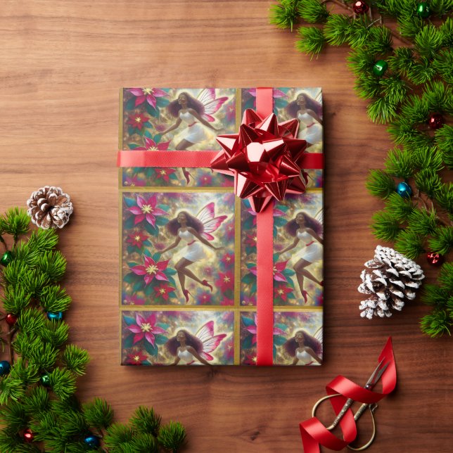 Christmas Fairy Collection - Auburn Natural Hair Wrapping Paper (Holiday Gift)