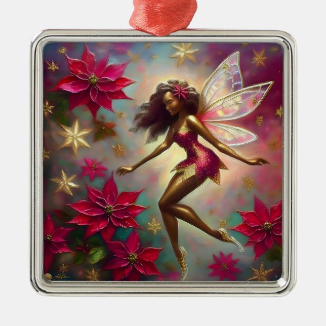 Christmas Fairy Collection - Brown Natural Hair Metal Ornament (Front)