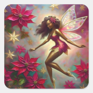 Christmas Fairy Collection - Brown Natural Hair Square Sticker