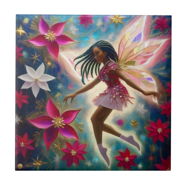 Christmas Fairy Collection - Cornrows Braids Hair Ceramic Tile (Front)