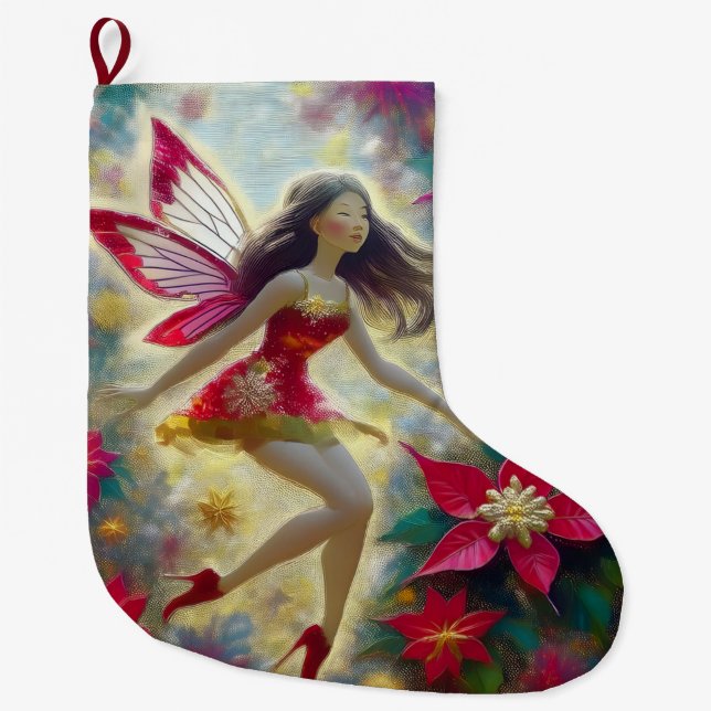 Christmas Fairy Collection - Dark Brown Hair Large Christmas Stocking (Front)